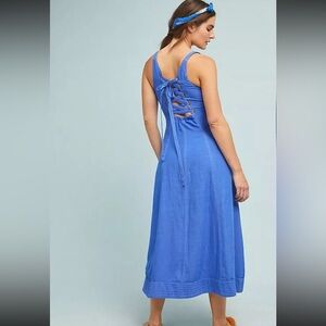 Anthropologie Maeve Elseby lace up back blue maxi dress